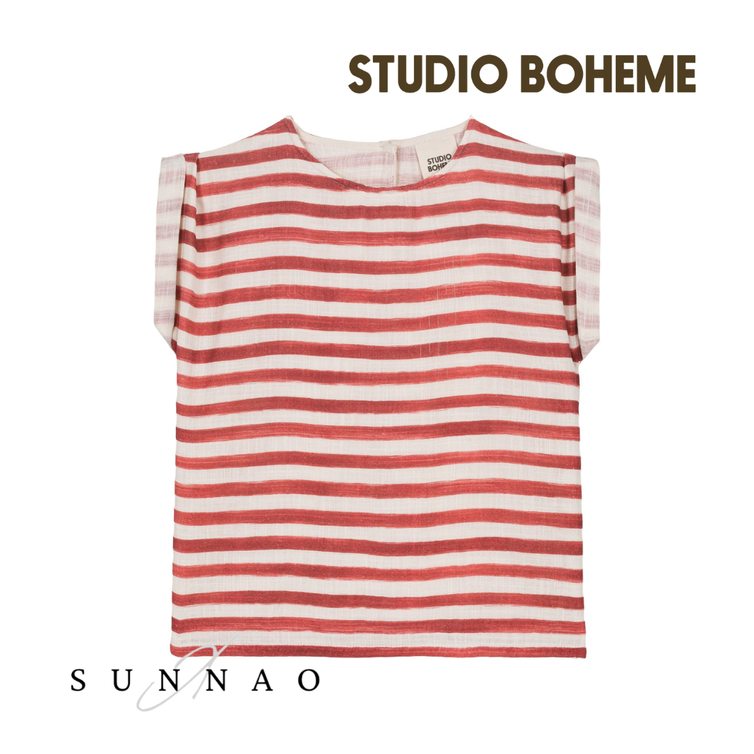 【予約／送料無料】<STUDIO BOHEME PARIS> BLOUSE PRASLIN - RED STRIPES（12M-8Y）