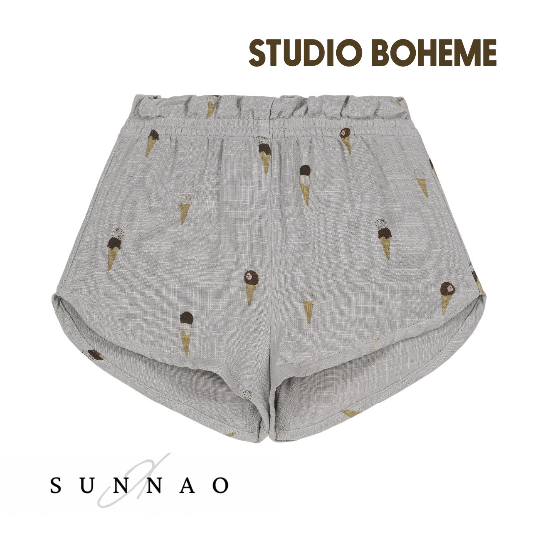 【予約／送料無料】<STUDIO BOHEME PARIS> SHORTS GEORGETTE - GREY / ICE CREAM（18M-8Y）