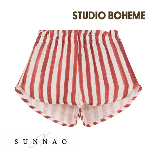 【予約／送料無料】<STUDIO BOHEME PARIS> SHORTS GEORGETTE - RED STRIPES（18M-8Y）