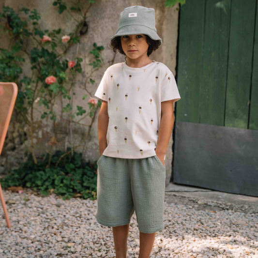 【予約／送料無料】<STUDIO BOHEME PARIS> BUCKET HAT NIKO - GREEN GREY（1-5Y）