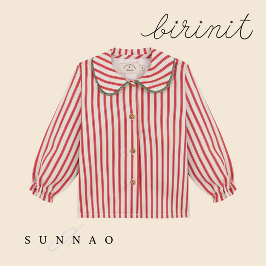 <Birinit Petit> Red stripes blouse（18M-6Y）