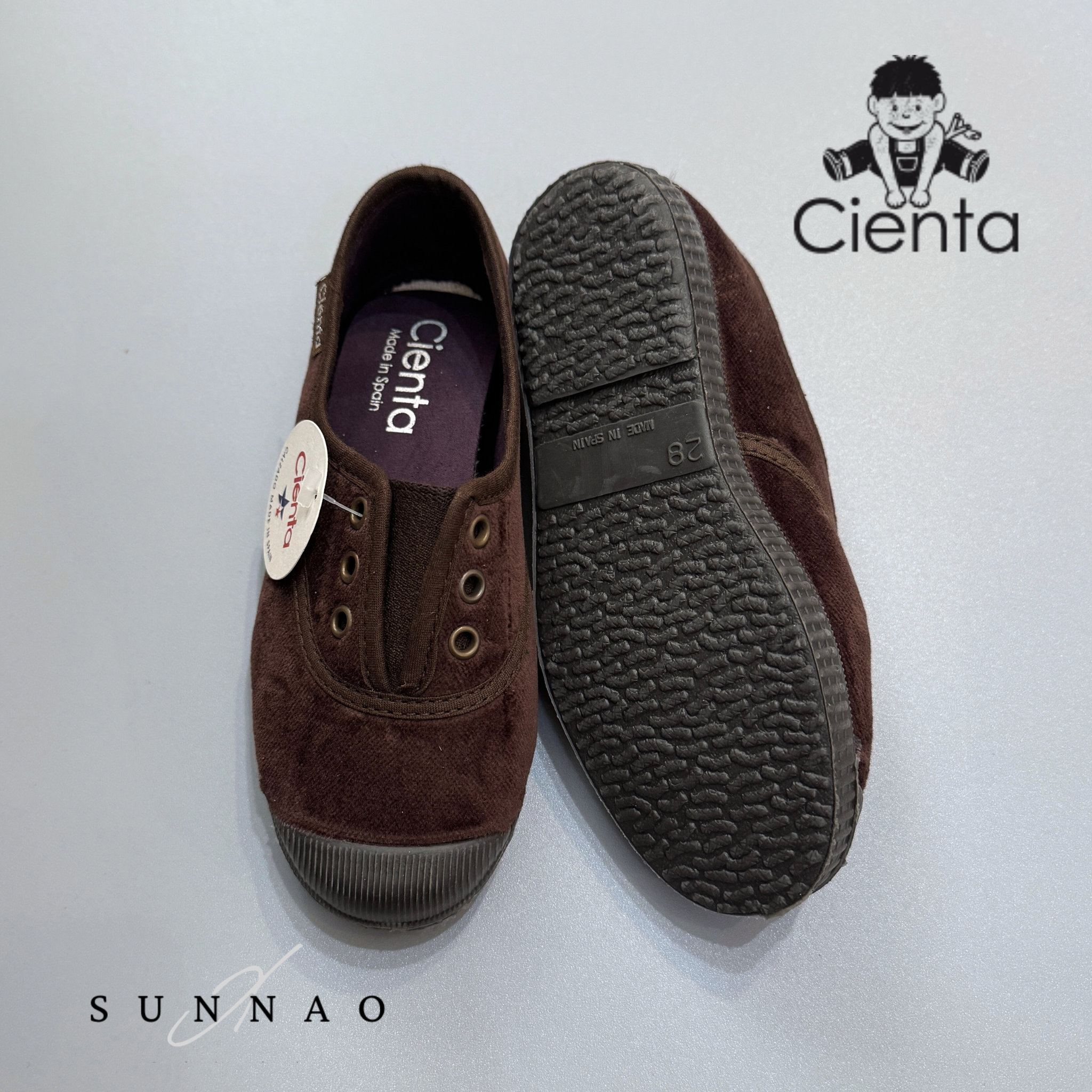 <Cienta>Velour Deck shoes - MARRON 955075