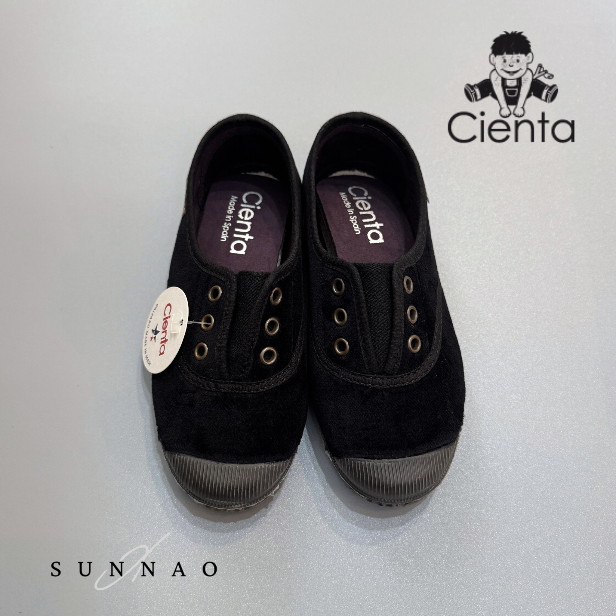 <Cienta>Velour Deck shoes - NEGRO 955075