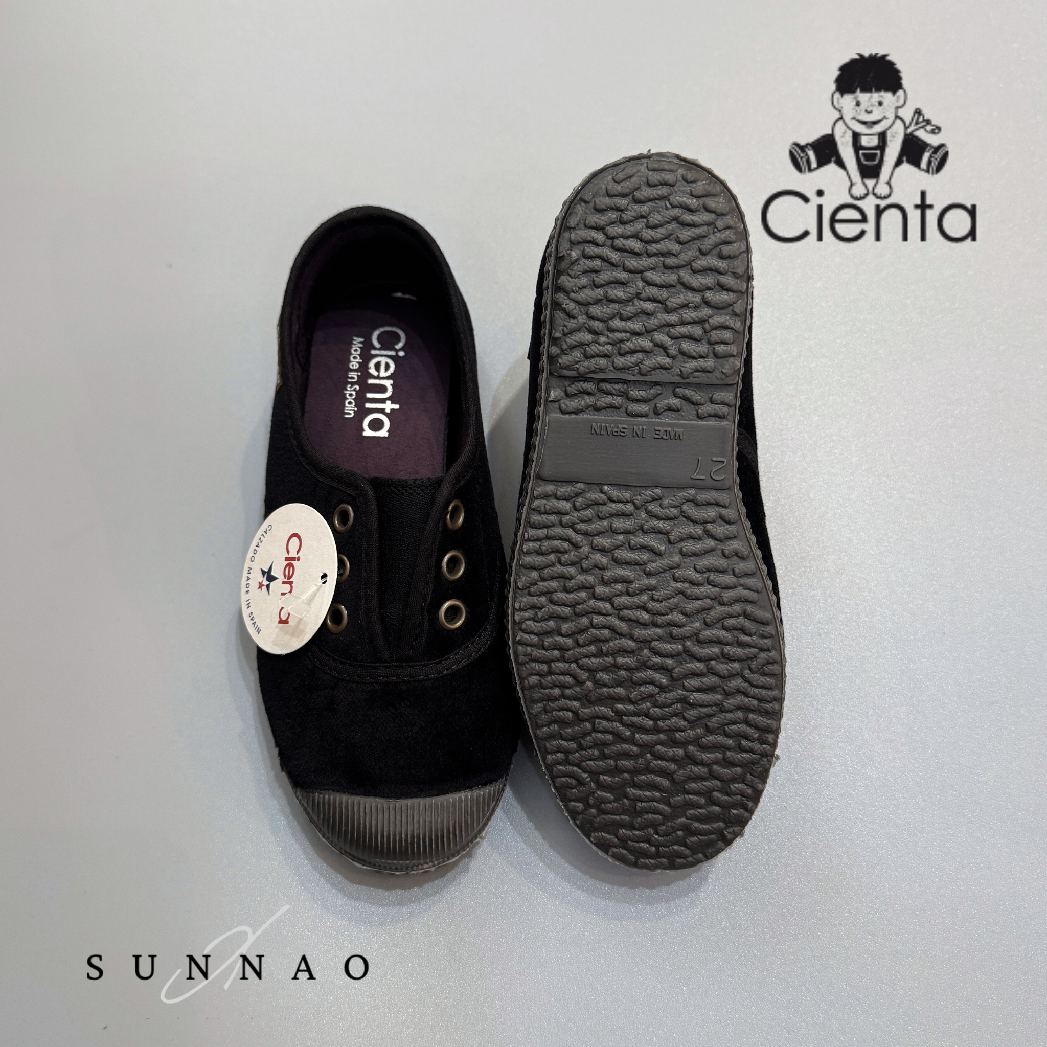 <Cienta>Velour Deck shoes - NEGRO 955075