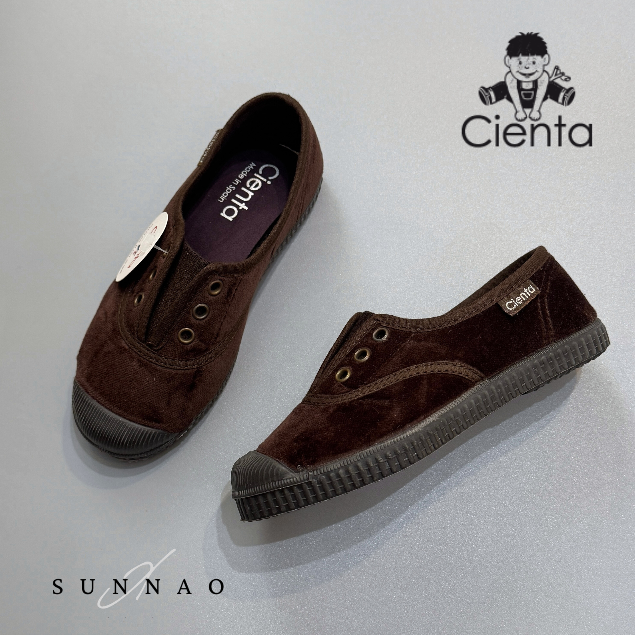 <Cienta>Velour Deck shoes - MARRON 955075