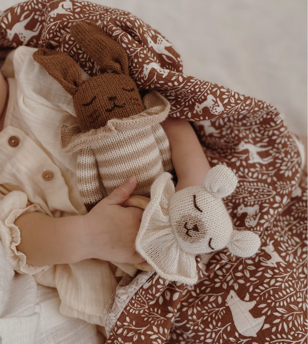 Main Sauvage Bunny knit toy - sand striped romper