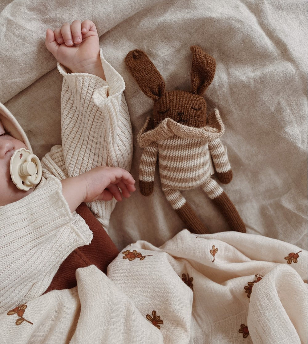 Main Sauvage Bunny knit toy - sand striped romper