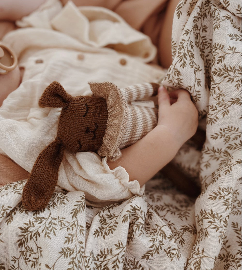 Main Sauvage Bunny knit toy - sand striped romper