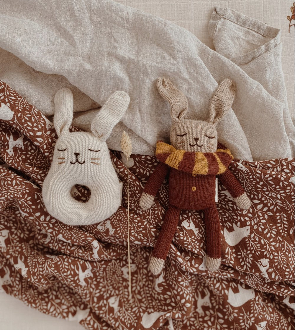 <Main Sauvage>Bunny knit toy - Sienna striped collar