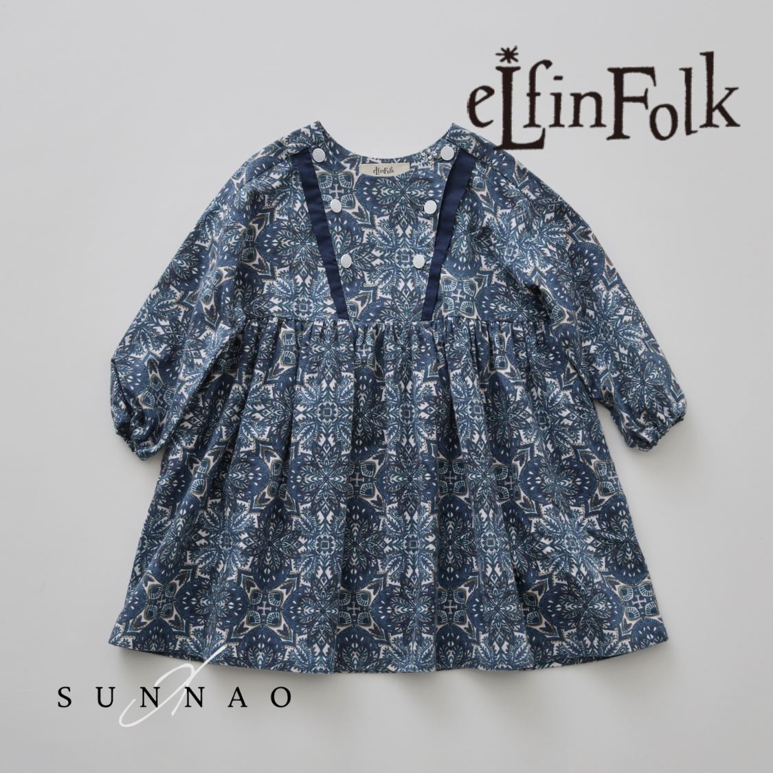 [Pre-order / Scheduled for September Shipment] <eLfinFolk> Snow Crystal Printed Dress - blue