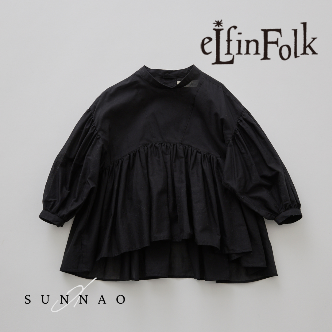 <eLfinFolk> Cotton Lawn Gather Blouse - black