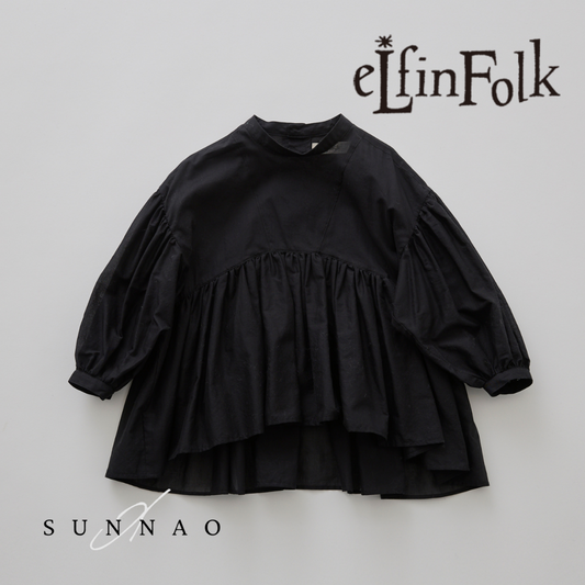 <eLfinFolk> Cotton Lawn Gather Blouse - black