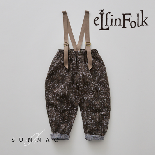 <eLfinFolk> Snow Crystal Printed Suspenders Pants - dark brown