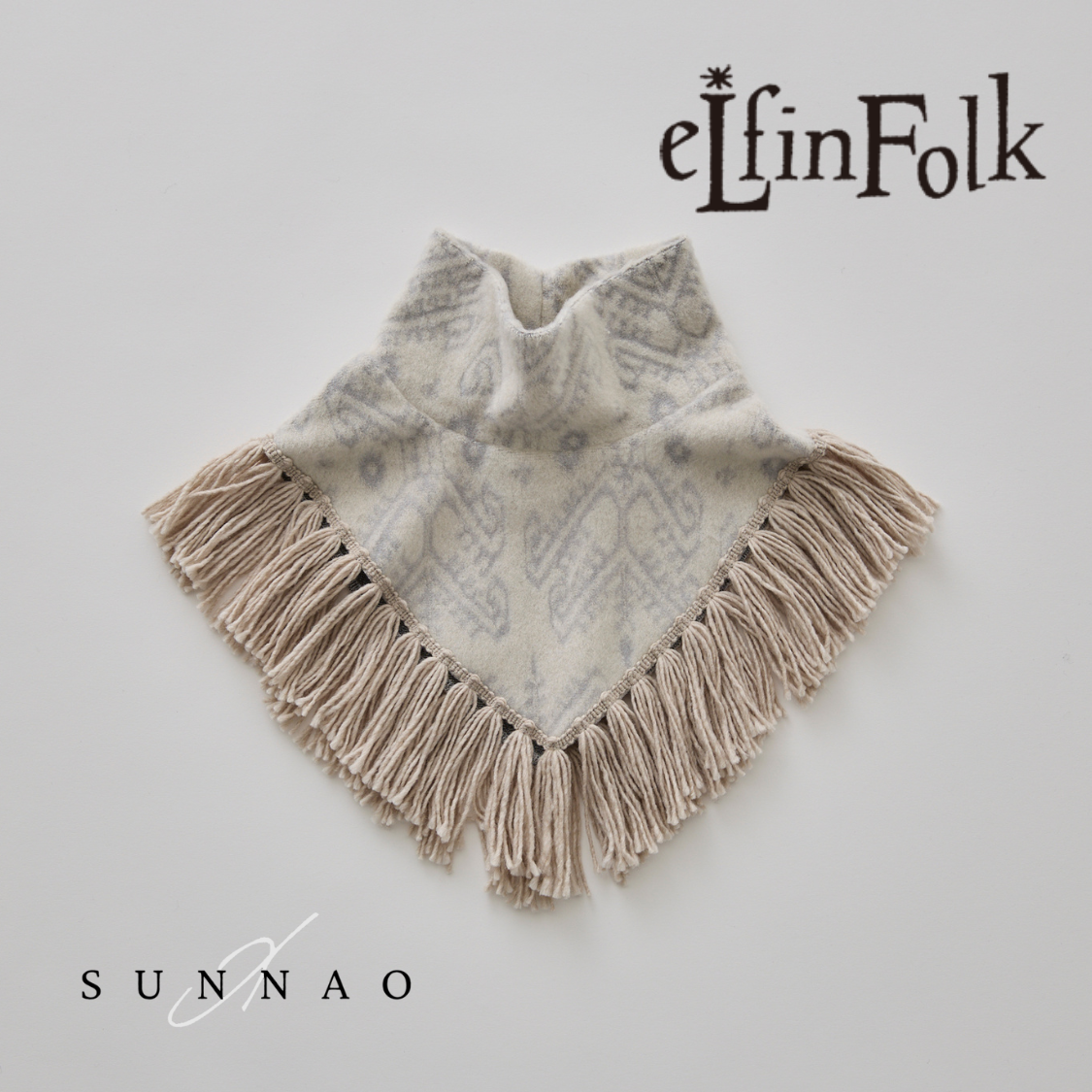 <eLfinFolk> Snow Jacquard Fringe Cape - ivory
