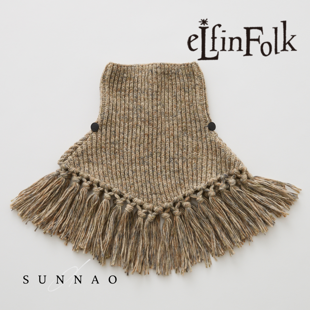 <eLfinFolk> Nep Yarn Rib knit cape - brown