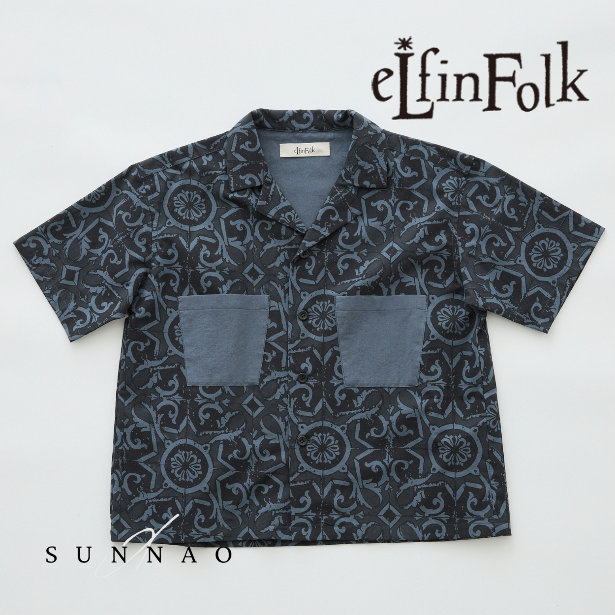 【予約/DROP2】<eLfinFolk> AZULEJOS Open collar Shirts - black