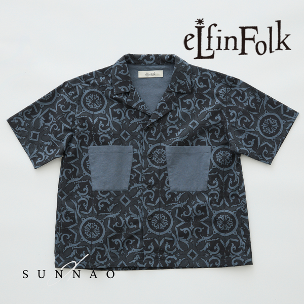 【予約/DROP2】<eLfinFolk> AZULEJOS Open collar Shirts - black