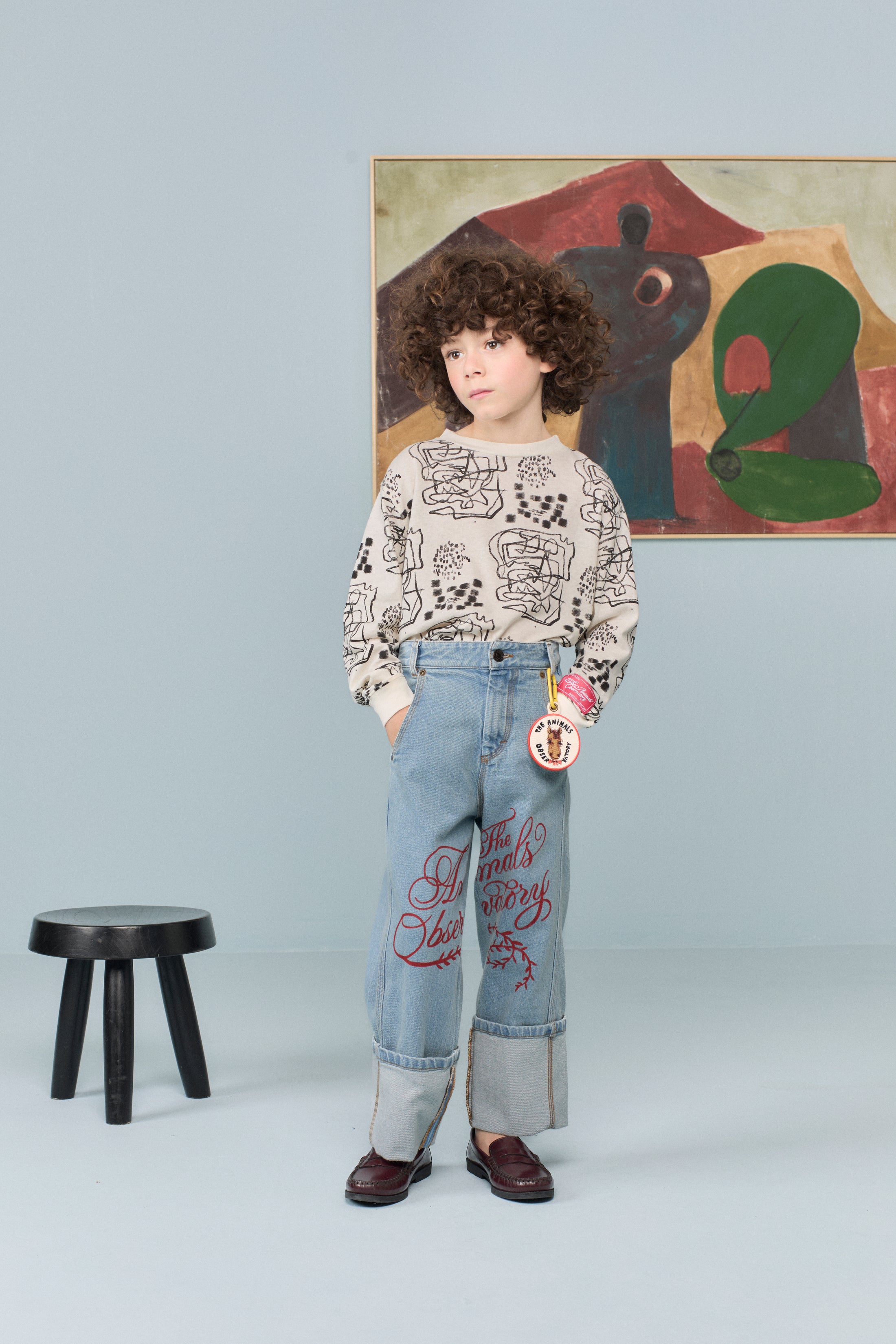 <the animals observatory> DOG KID LONG SLEEVE T-SHIRT RAW WHITE　