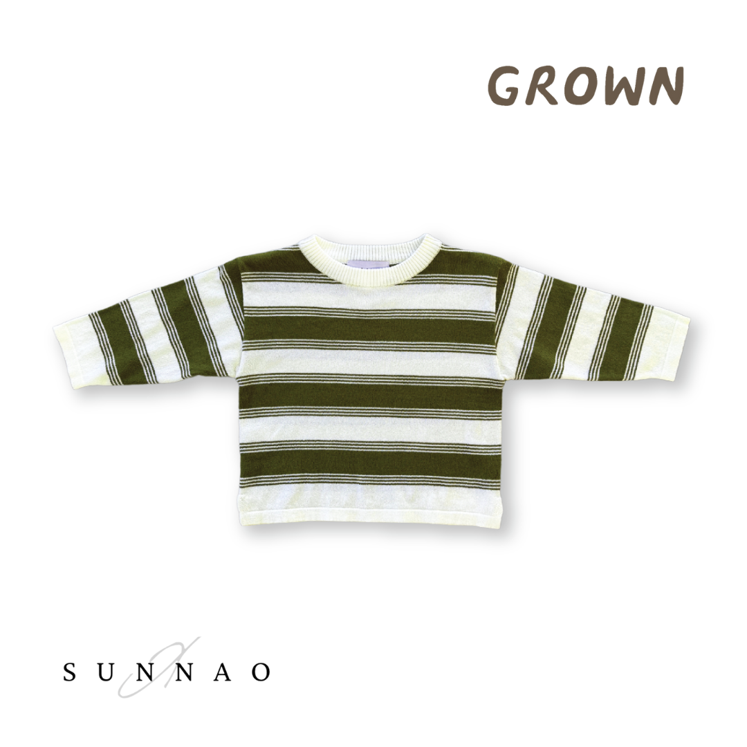 <GROWN>Organic 7-Stripe Long Sleeve Tee Herb（6M-6Y）