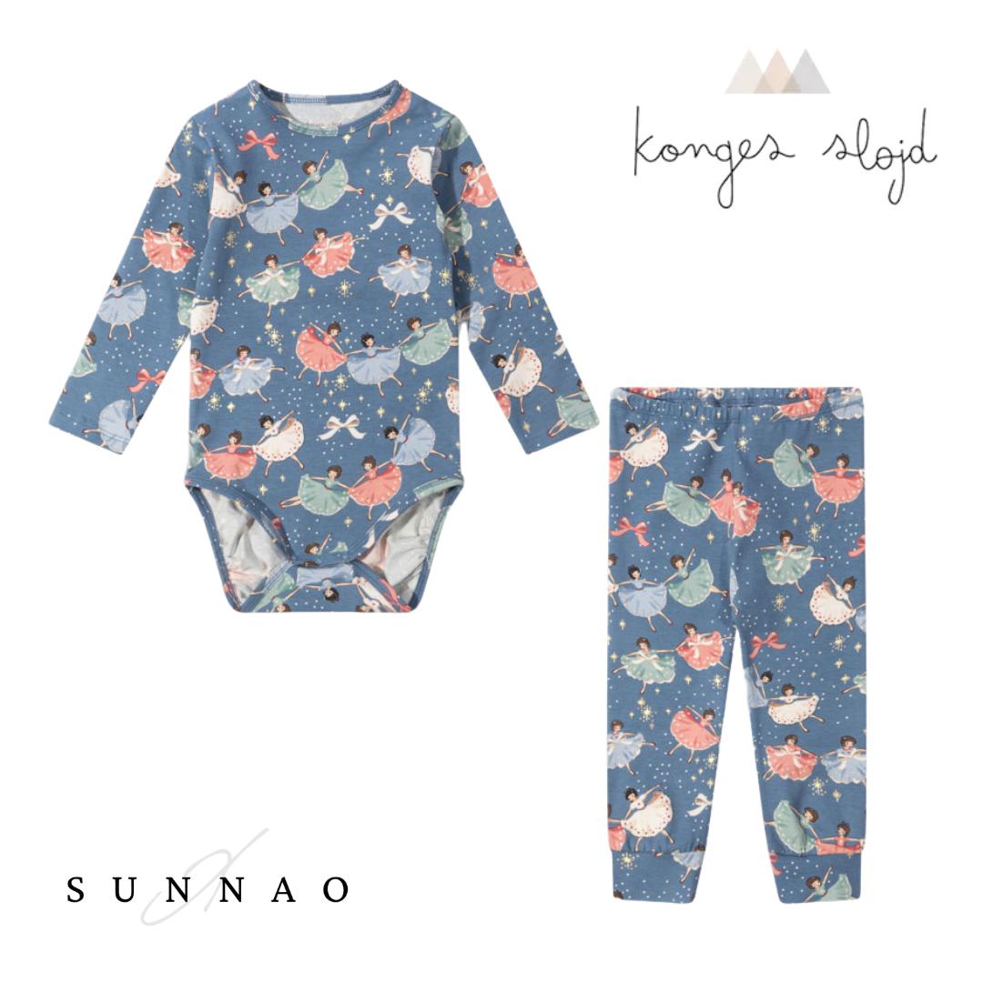 <Konges Sløjd> Xmas Pajamas - basic body/pants set - Snow bow ballerina