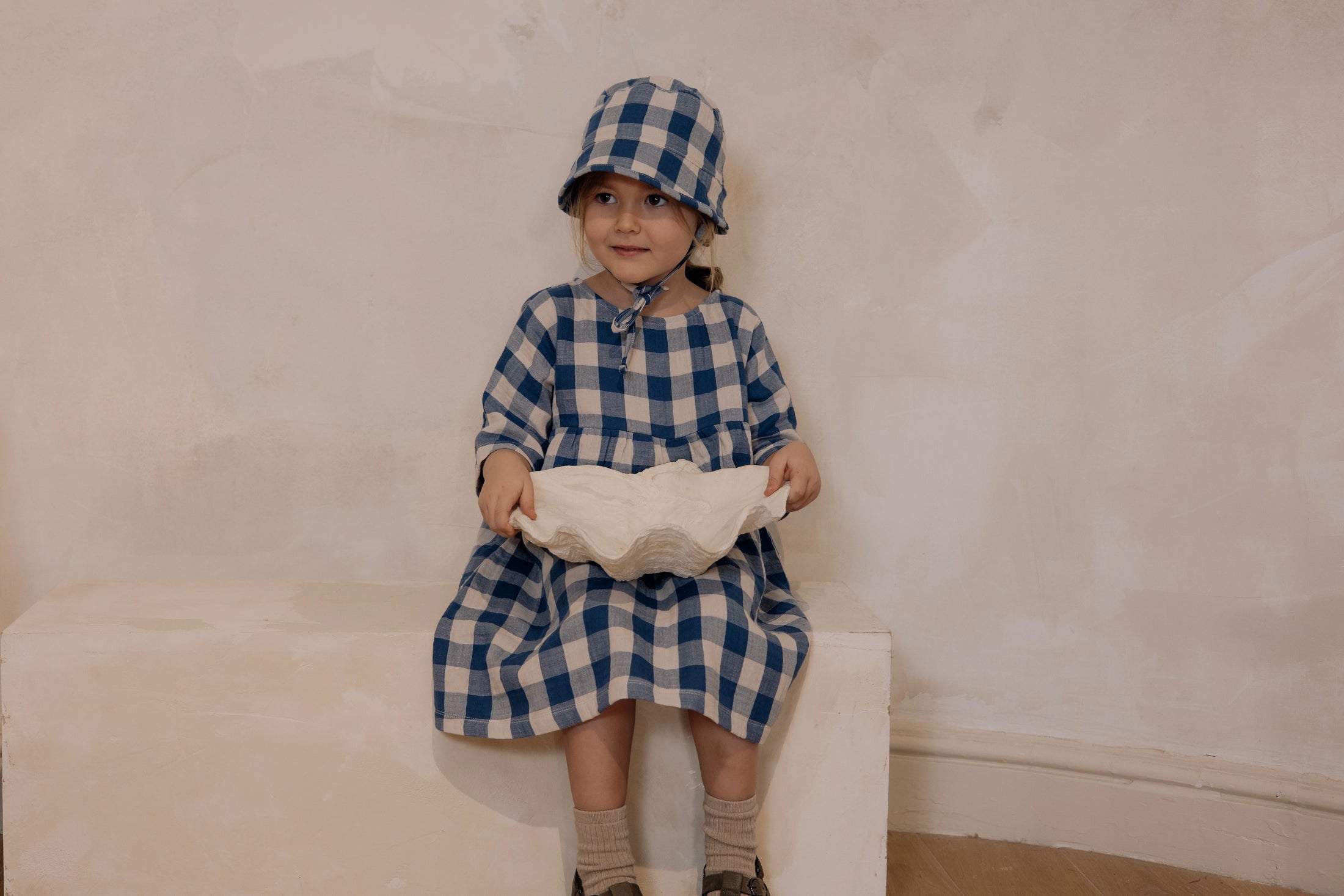 <Organic zoo> Pottery Blue Gingham Bucket Sun Hat（2-4Y）