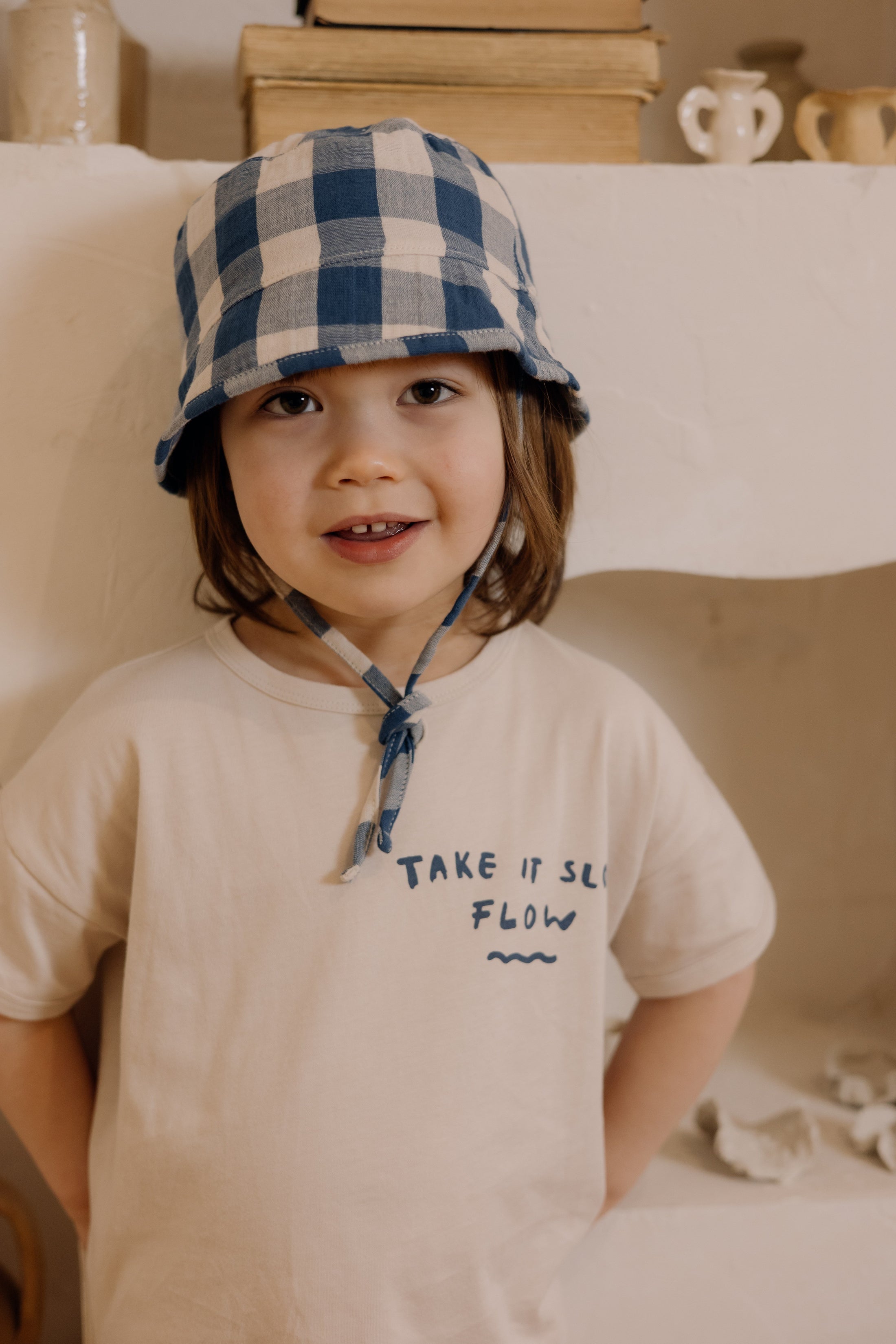 <Organic zoo> Pottery Blue Gingham Bucket Sun Hat（2Y-4Y）