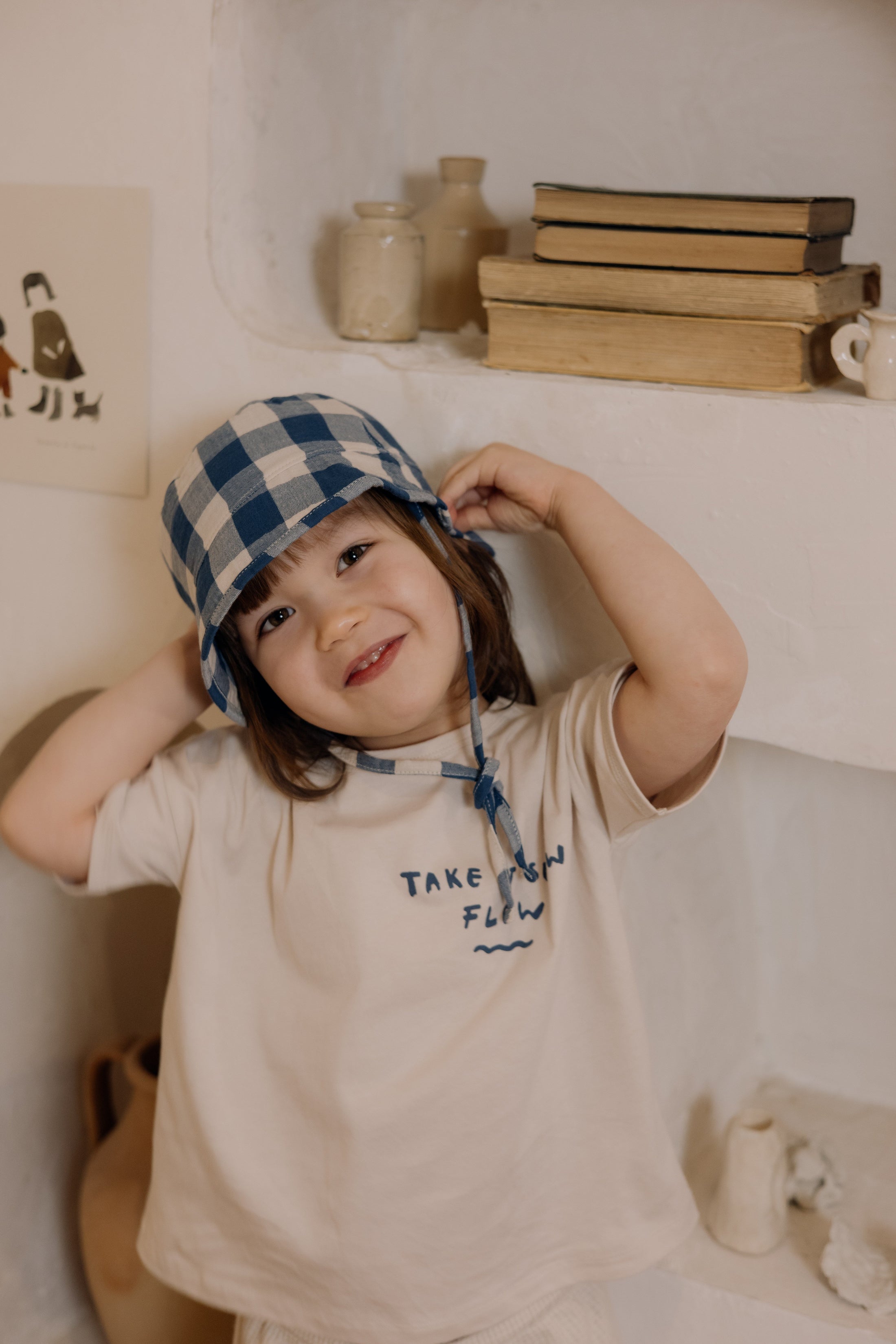 <Organic zoo> Pottery Blue Gingham Bucket Sun Hat（2-4Y）