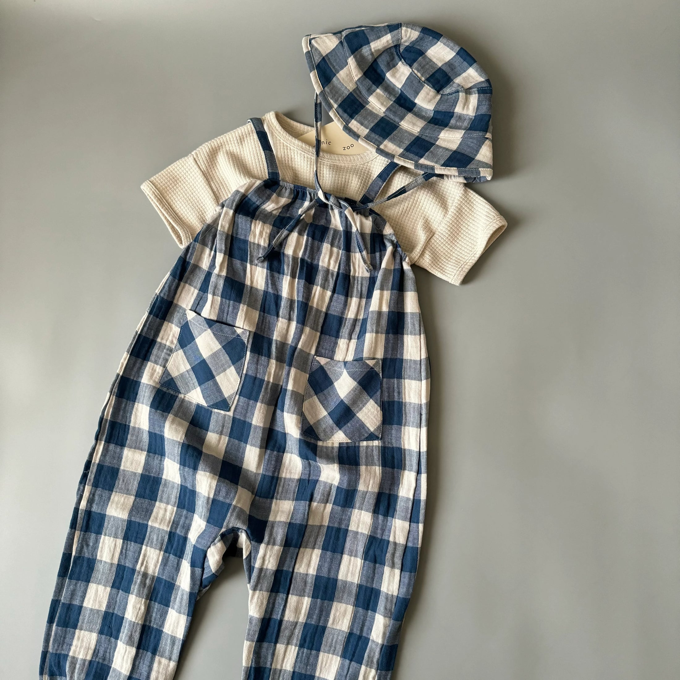 <Organic zoo> Pottery Blue Gingham Bucket Sun Hat（2Y-4Y）