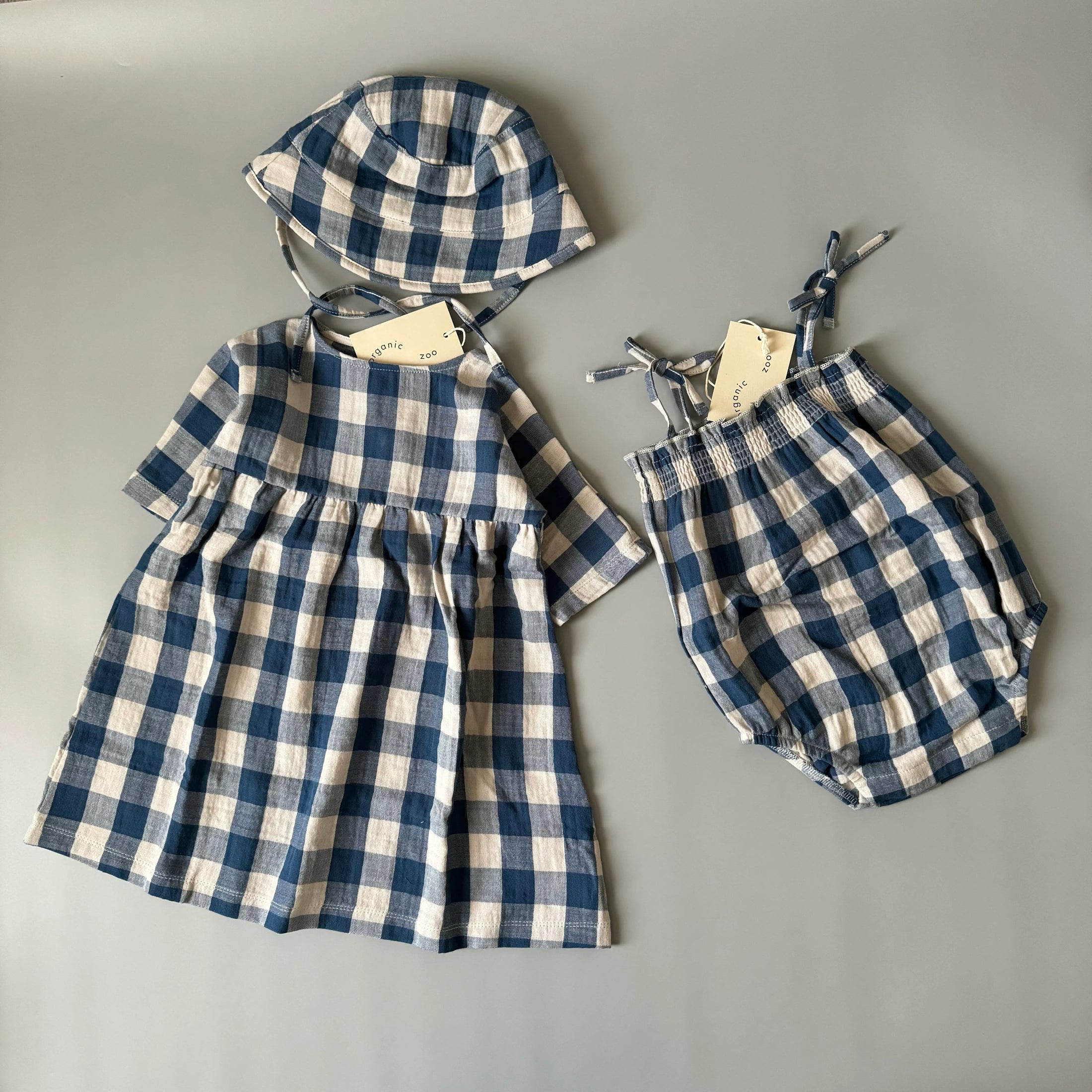 <Organic zoo> Pottery Blue Gingham Bucket Sun Hat（2-4Y）