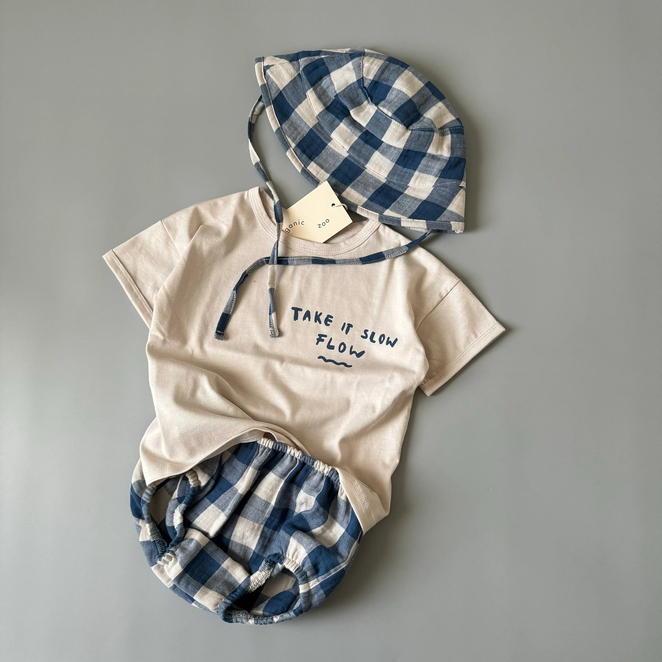 <Organic zoo> Pottery Blue Gingham Bucket Sun Hat（2Y-4Y）