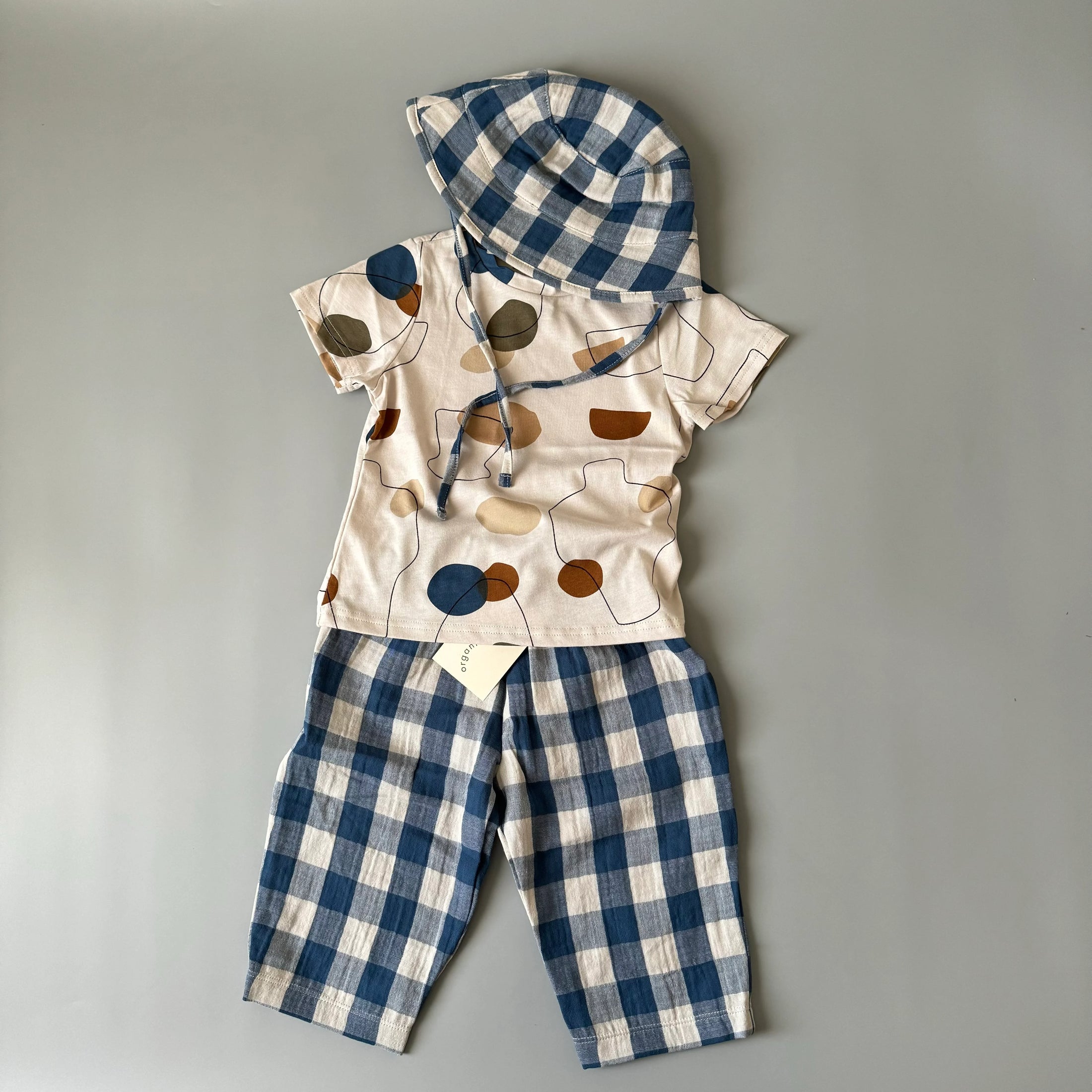 <Organic zoo> Pottery Blue Gingham Bucket Sun Hat（2Y-4Y）