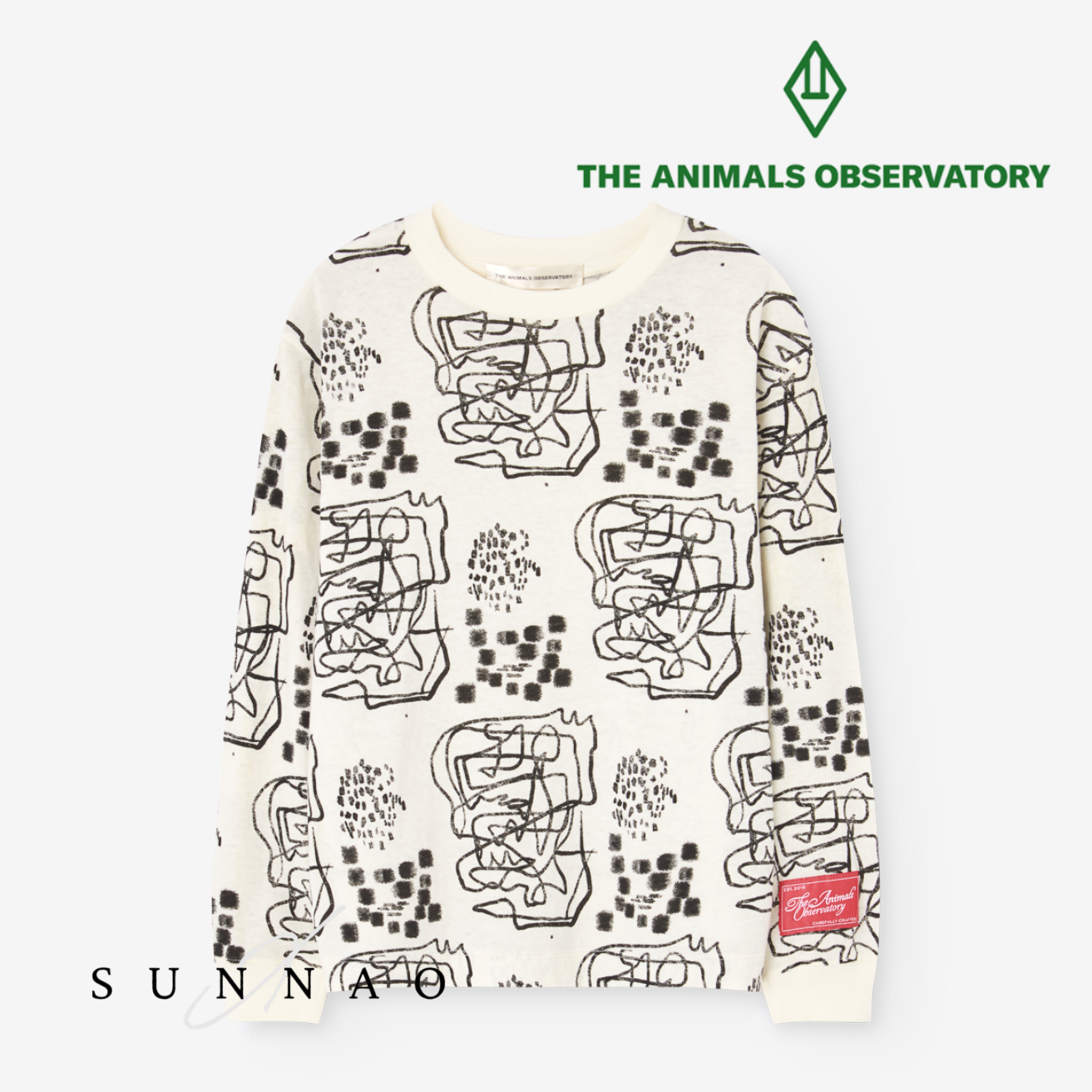<the animals observatory> DOG KID LONG SLEEVE T-SHIRT RAW WHITE　